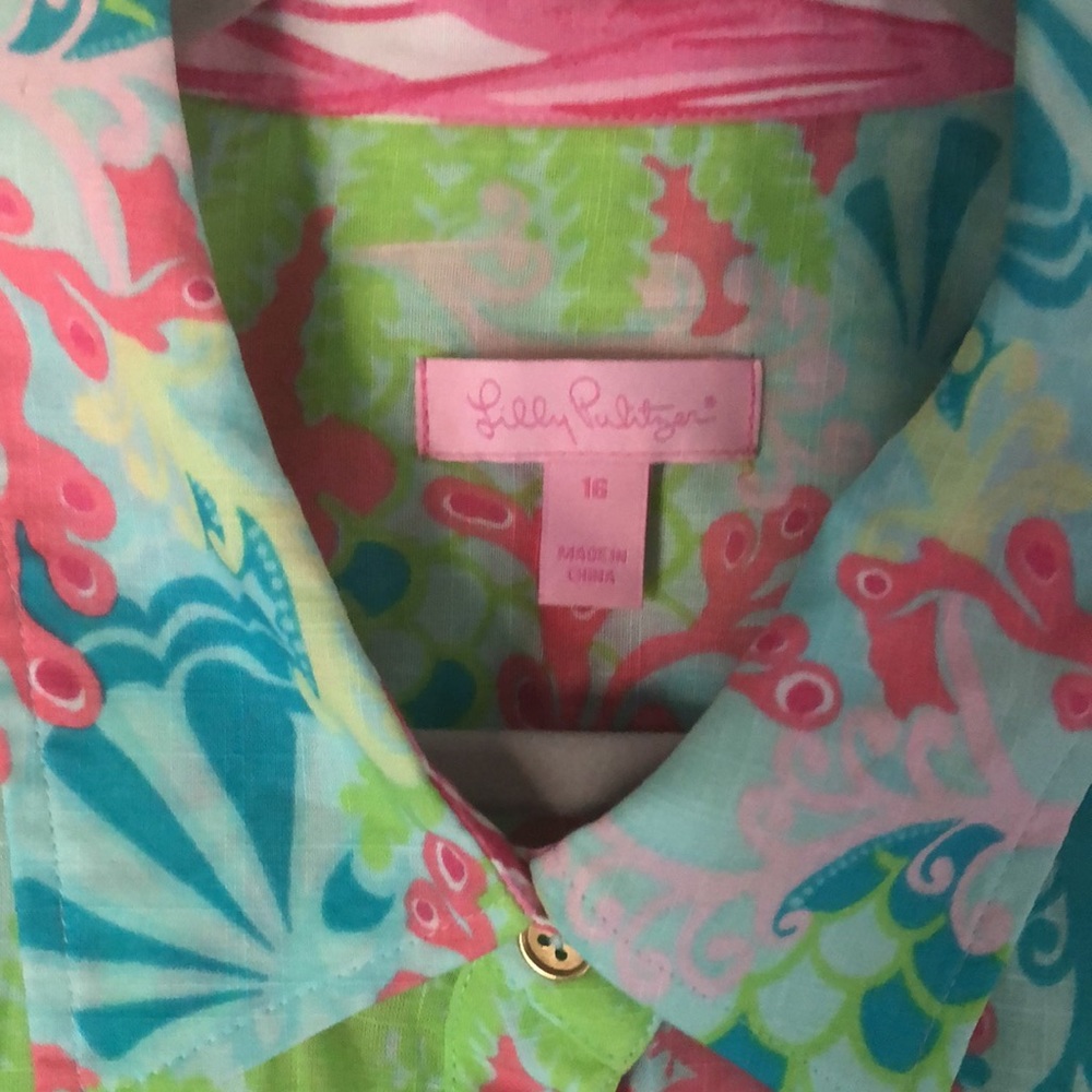 Lilly Pulitzer Button Up Long Sleeve Shirt sz16 - Picture 2 of 8